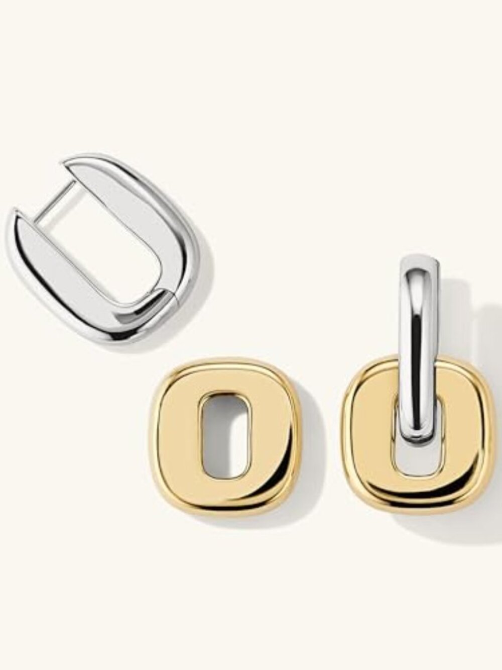 Chunky Hoop Ears for Women Bold Silver and Gold Link Two Tone 14K Thick